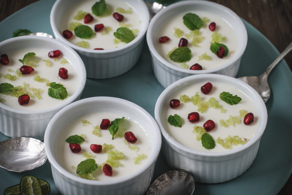 Yoghurt panna cotta with finger limes