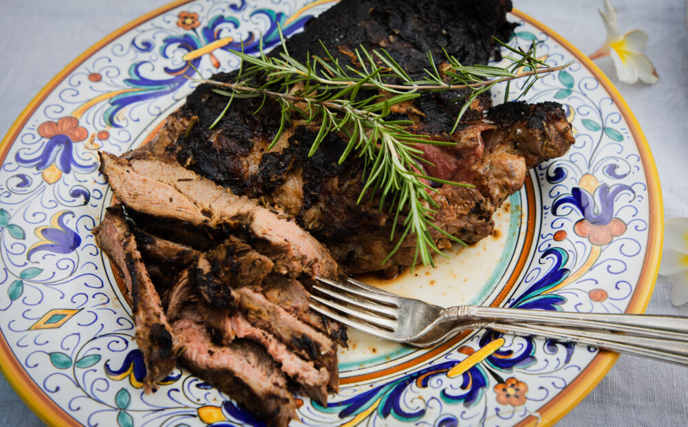 Butterflied lamb with rosemary and garlic